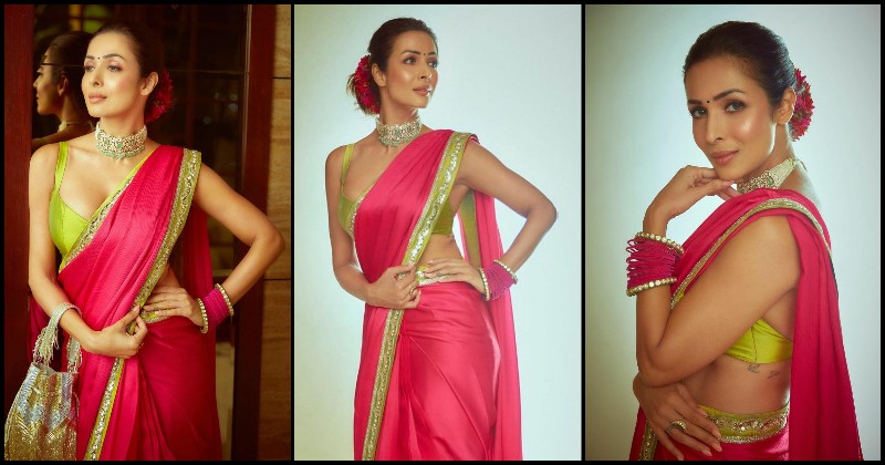 Malaika Arora Pink Saree